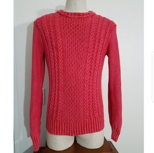Fade wash red cable knit sweater